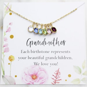 Cadeau de fête des mères pour grand-mère, collier avec pierre de naissance, choix de carte de message pour mère, soeur,