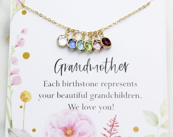 Mother's Day Gift for Grandmother, Birthstone Necklace, Choice of Message Card for Mother, Sister,