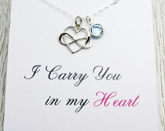 Miscarriage Necklace, Child  Baby Loss Gift, Heart and Infinity Charm Necklace, I Carry You in My Heart, Birthstone Necklace