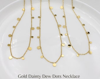 Gold Dots Necklace, Dainty Disc Pendant, Waterproof Stainless Steel Jewelry