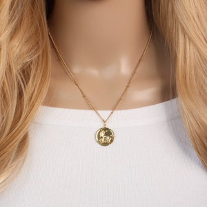 Taurus Zodiac Coin Necklace, Gold Gemini Medallion Pendant, Astrology Charm Jewelry