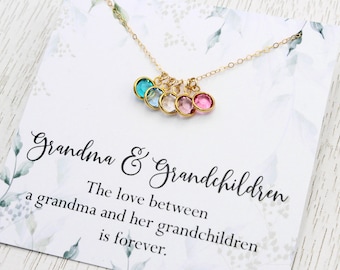 Grandmother's Birthstone Necklace | Personalized Mother Pendant | Crystal Gold Charm| Birthstone  for Sisters | Christmas Gift