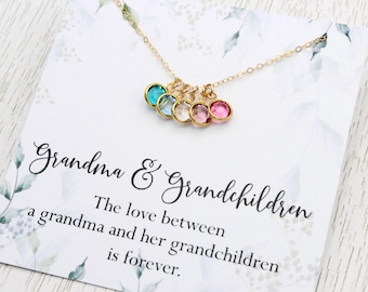 Grandmother's Birthstone Necklace | Personalized Grandmother Pendant | Crystal Gold Charm| Mother Birthstone Necklace | Birthday Gift