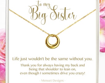 Gold Eternity Circle Necklace for Big Sister, Silver Circle Link Pendant, with Message Card, Waterproof Jewelry