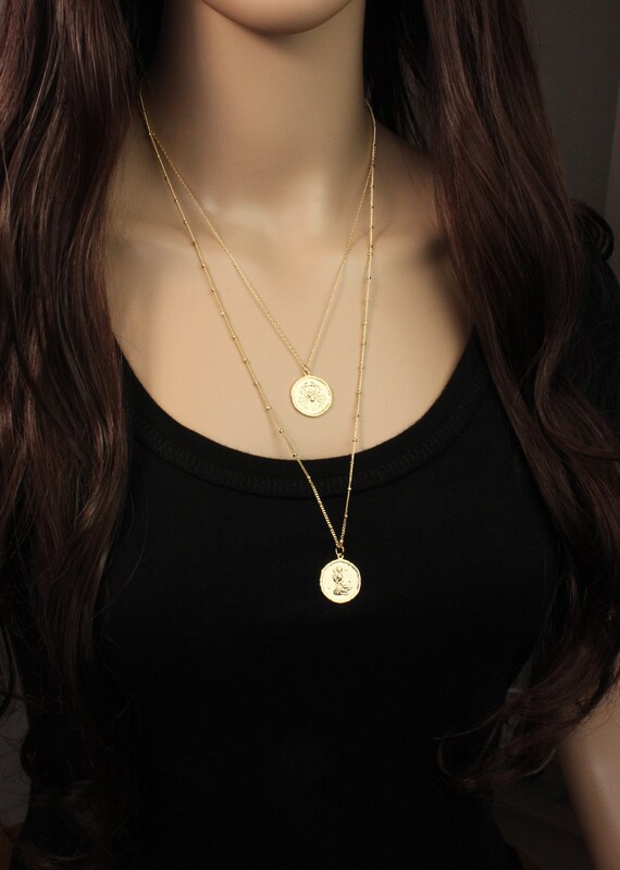 Gold Zodiac Coin Necklace Layered 