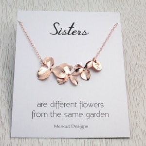 Personalized Sisters Necklace Sister's Gift Rose Gold Flower Charm Orchid Flowers Wedding Bridal Jewelry Gift image 1