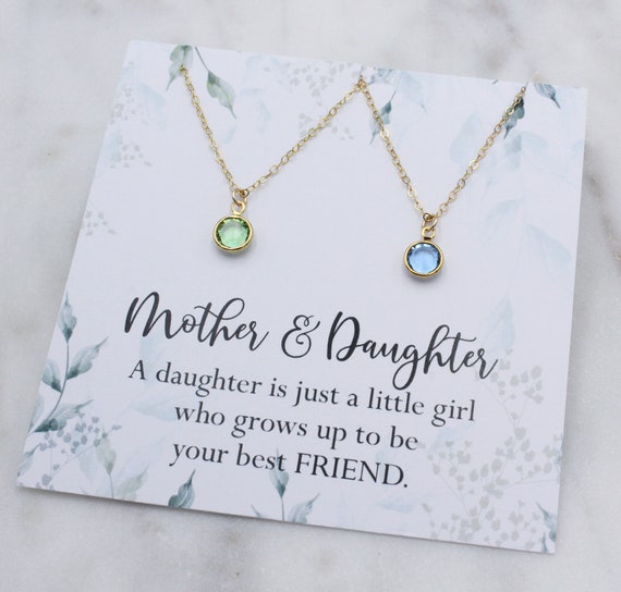 Mother and Daughter Necklace Crystal Birthstone Pendant Necklace