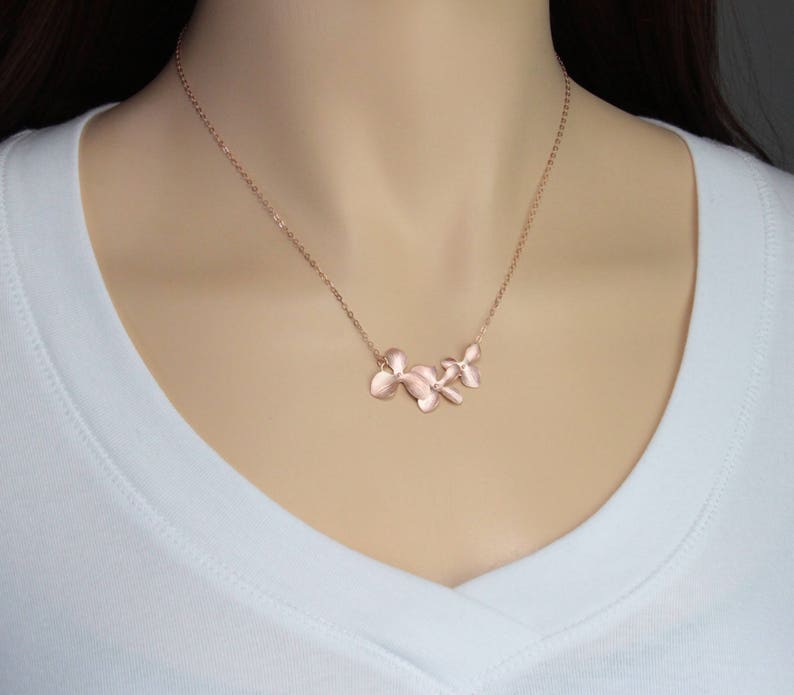 Personalized Sisters Necklace Sister's Gift Rose Gold Flower Charm Orchid Flowers Wedding Bridal Jewelry Gift image 6