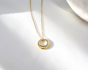 Gold Eternity Circle Ring Charm Necklace, Eternal Love Waterproof Silver Link Pendant, Minimal Jewelry, Gift for Her