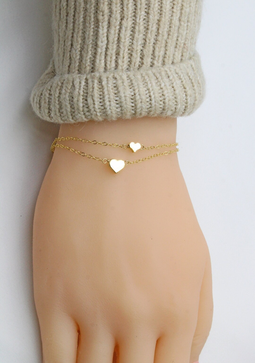 Lauren-Spencer Personalized Heart Charm Bracelet for Women Dainty Gold  Silver Plated Engraved Custom Link Chain Bracelet Toggle Clasp Bracelets  for