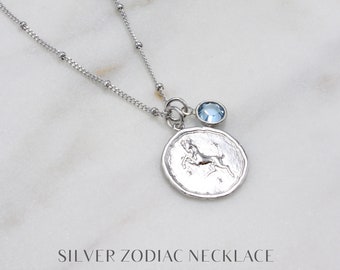 Personalized Zodiac Coin Necklace | Gold Leo Medallion | Birthstone Pendant Virgo Necklace | Horoscope Libra Jewelry