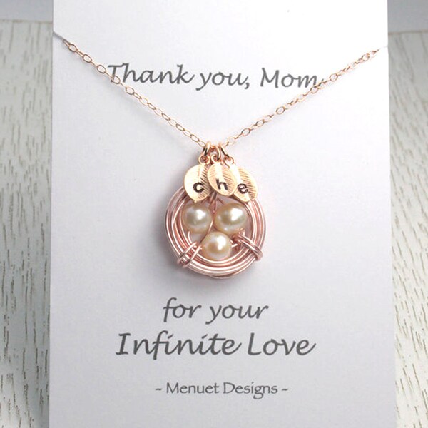 IL regalo di giorno di vendita madre, nuova collana madre, personalizzato Rose Gold Bird Nest collana, matrigna collana regalo, futuro mamma regalo