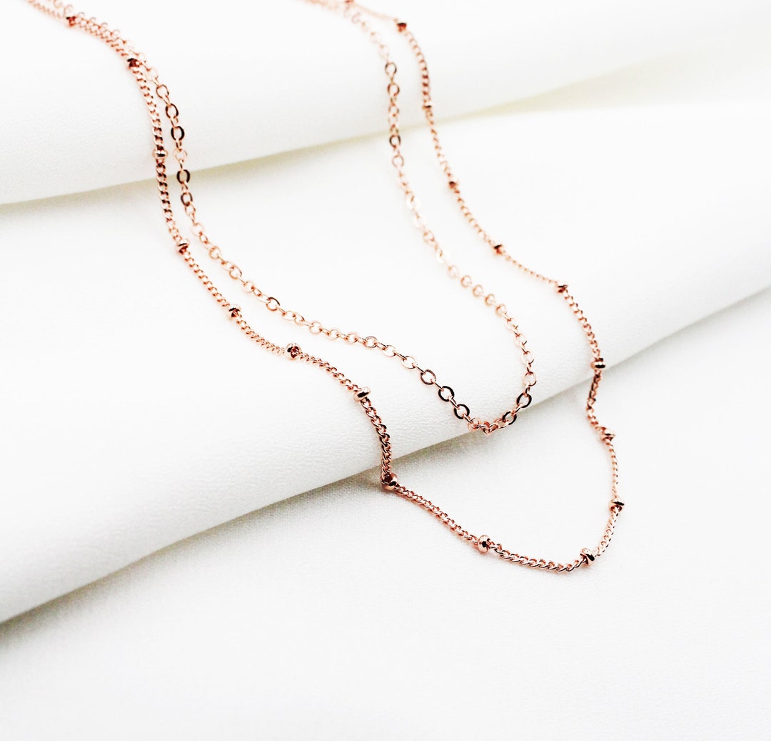 Double Chain Link Layered Necklace, Double Chain Link Layered Bracelet, Rose Gold Dew Drop