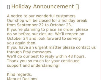 Holiday Closure Announcement