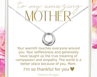 Eternity Love Pendant for Mother, Gold Circle Link Necklace, Gold or Silver with Message Card, Waterproof Jewelry, Christmas Gift for Aunt