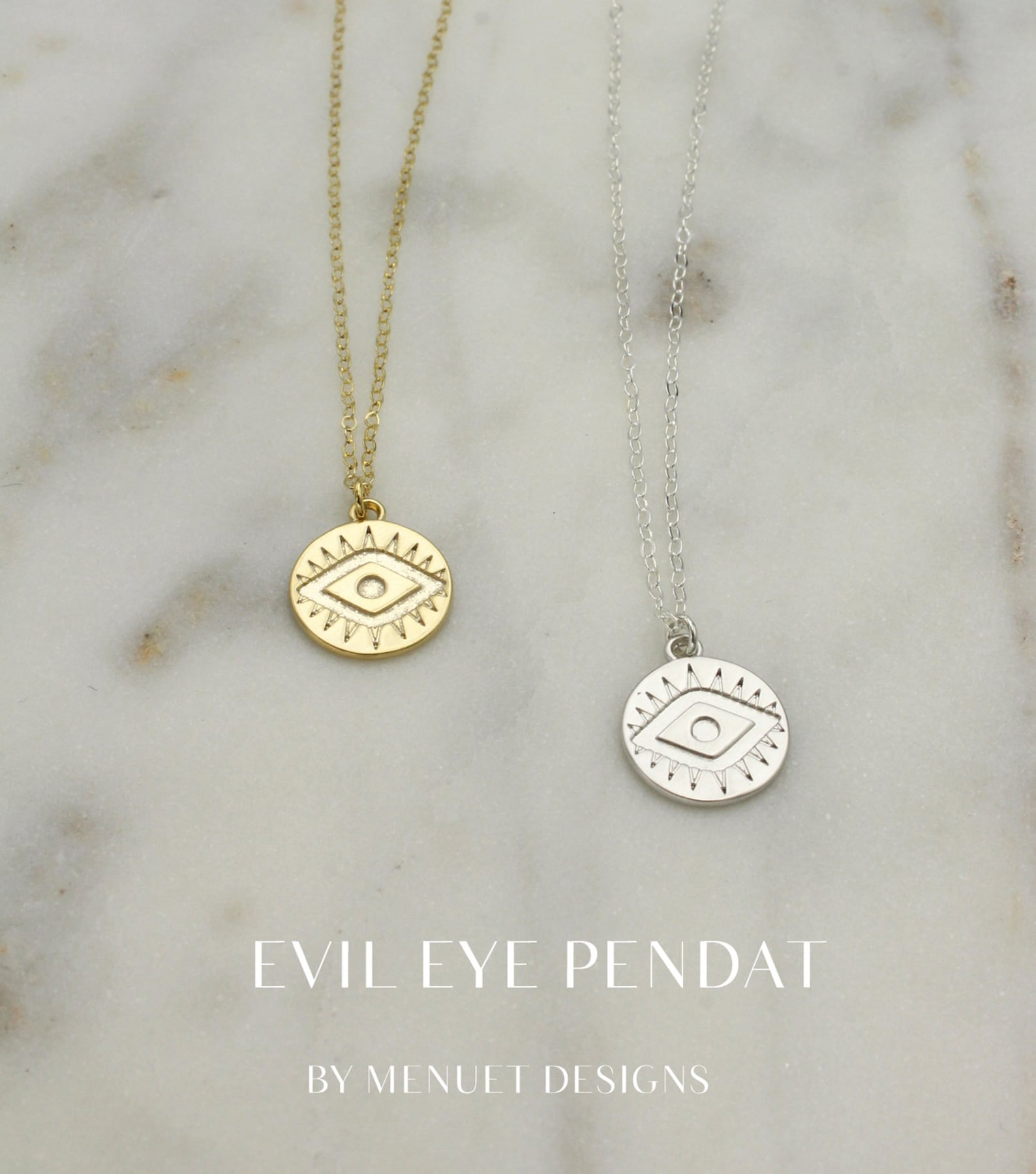 Evil Eye Disc Necklace Gold or Silver Evil Eye Necklace Etsy