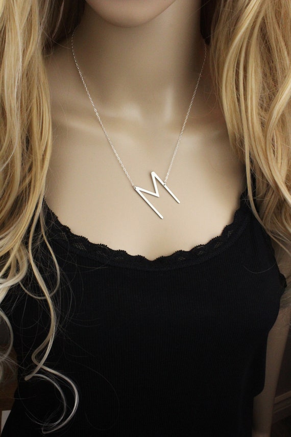 sideways m initial necklace