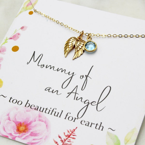 Angel Wing Birthstone Necklace | Double Wing Charm Necklace | Birthstone Choice | Angel Child | Gift for Daughter | Gift for Mother