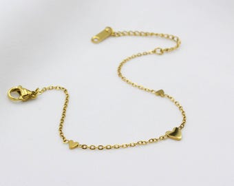Gold Heart Bracelet | Tiny Charm Jewelry | Waterproof | Adjustable Chain