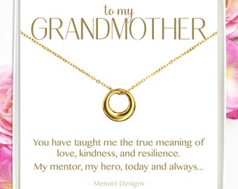 Eternity Love Pendant for Grandmother, Gold Circle Link Necklace, Gold or Silver with Message Card or “No Message” Card, Waterproof Jewelry