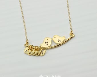 Lovebirds Necklace | BEST SELLER | Mother Bird Initial Necklace | Birthday Wedding Gift | Gift for New Mom