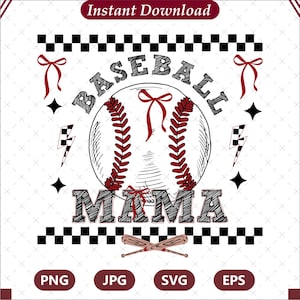 Mamá de béisbol retro SVG a cuadros, Mamá de béisbol Png, Lazo de coqueta de béisbol Png, Lazo de béisbol Png, Archivos SVG del Día de la Madre de béisbol retro PNG