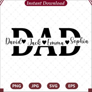 Papá SVG, Día del Padre SVG, papá con marco de nombre dividido SVG, papá PNG, archivo de corte de papá, papá SVG, diseños de camisetas de papá, silueta, Cricut, archivos PNG y SVG