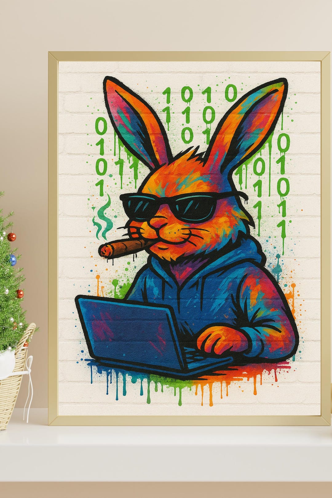 Colorful Graffiti Bunny Hacker Print: Street Art Poster (digital ...
