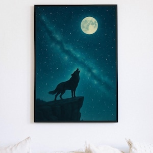 Impressão da Lua do Lobo Uivante: Arte Mística do Céu Noturno (Download Digital)