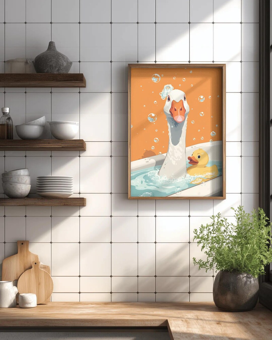 Goose in Bubble Bath With Duck: Funny Animal Art (digital Download) - Etsy