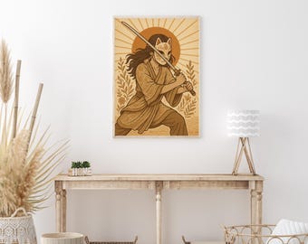 Impresión digital de guerrero enmascarado - Decoración bohemia mística / Descarga instantánea / Decoración de pared