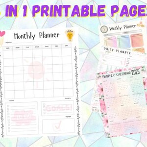 Daily, Weekly & Monthly Planner Printable Bundle | 8.5x11 in | PDF Instant Download | FREE 2025 Yearly Calendar Included