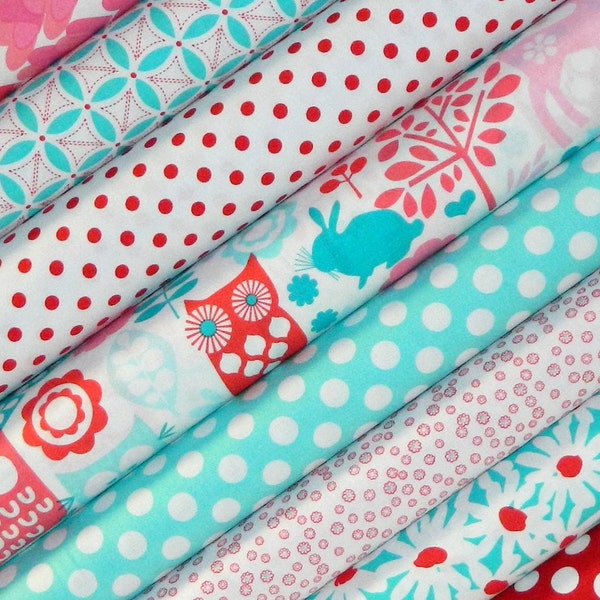 Michael Miller Fabrics - Aqua Red Fat Quarter Bundle