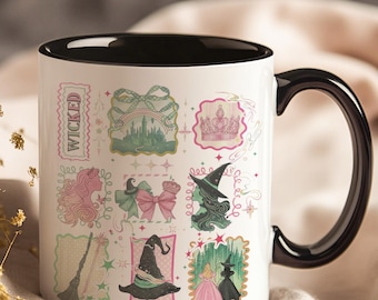 Wicked Inspired Mug Magical Wizard Design Green and Pink Aesthetic Coffee Cup Gift for Broadway Fans Readers and Fantasy Lovers