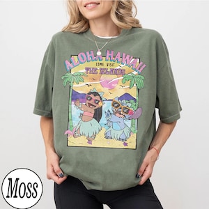 Shirt Aloha Hawaii Lilo and Stitch, Come Visit The Islands-T-shirt, retro Disney-vakantietop, vintage strandzomercadeau, Ohana-T-shirt familie-uitje afbeelding 1