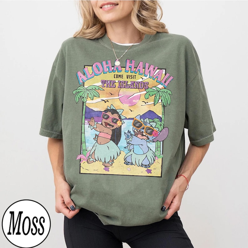 Shirt Aloha Hawaii Lilo and Stitch, Come Visit The Islands-T-shirt, retro Disney-vakantietop, vintage strandzomercadeau, Ohana-T-shirt familie-uitje afbeelding 1
