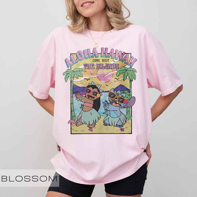 Shirt Aloha Hawaii Lilo and Stitch, Come Visit The Islands-T-shirt, retro Disney-vakantietop, vintage strandzomercadeau, Ohana-T-shirt familie-uitje afbeelding 6