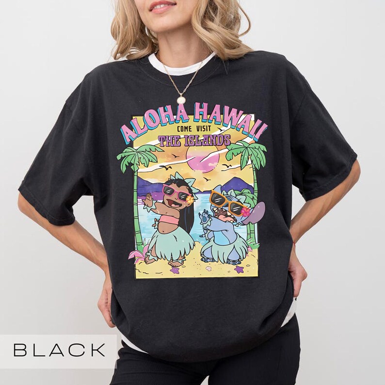 Shirt Aloha Hawaii Lilo and Stitch, Come Visit The Islands-T-shirt, retro Disney-vakantietop, vintage strandzomercadeau, Ohana-T-shirt familie-uitje afbeelding 4