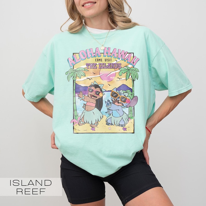 Shirt Aloha Hawaii Lilo and Stitch, Come Visit The Islands-T-shirt, retro Disney-vakantietop, vintage strandzomercadeau, Ohana-T-shirt familie-uitje afbeelding 5