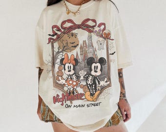 Vintage Nightmare On Main Street Shirt, Retro Mickey Minnie Skeleton Tee, Disneyworld Halloween Party Top, Spooky Season Dad Gift
