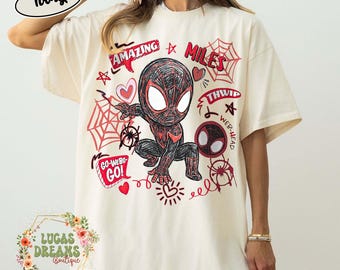 Miles Morales Spider-Verse Doodle Shirt, Retro Graffiti Superhero Tee, Into the Spider-Verse Sketch Top, Amazing Miles Morales Fan Gift