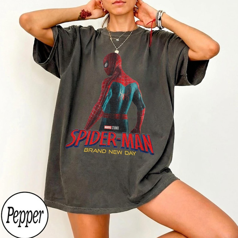 Vintage Spider-Man Brand New Day Shirt, Retro Superhero Movie Bootleg Tee, Classic Spiderman Back View Graphic Top image 1