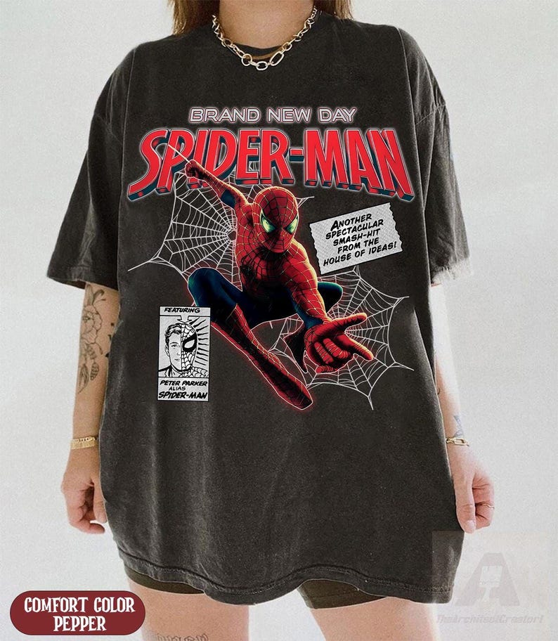 Vintage Spider-Man Brand New Day Shirt, Retro Superhero Movie Bootleg Tee, Amazing Spiderman Comic Art Top, Peter Parker Marvel Fan Gift afbeelding 2