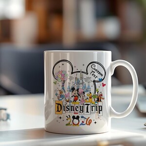 Personalized Disney Trip Mug 2026 with Custom Name – Family Vacation Souvenir Cup Featuring Mickey Mouse and Friends image 3