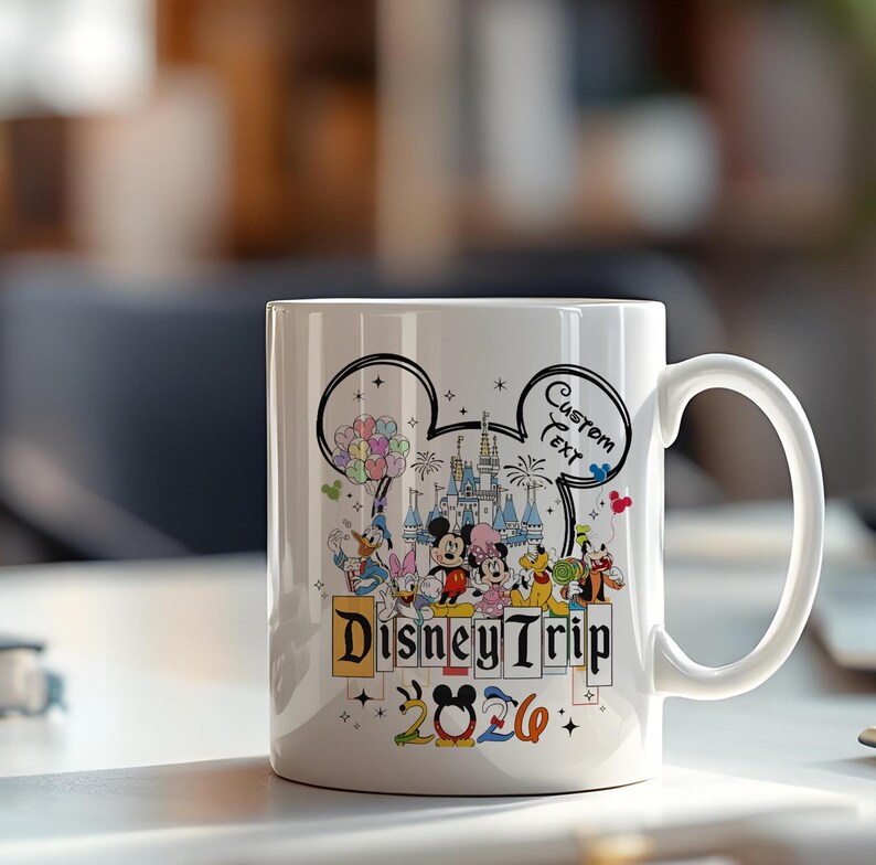 Personalized Disney Trip Mug 2026 with Custom Name – Family Vacation Souvenir Cup Featuring Mickey Mouse and Friends image 3