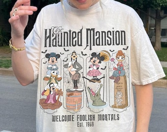 Vintage Haunted Mansion Shirt, Retro Mickey and Friends Stretching Portrait Tee, Welcome Foolish Mortals Top, Disney Halloween Gift Shirt