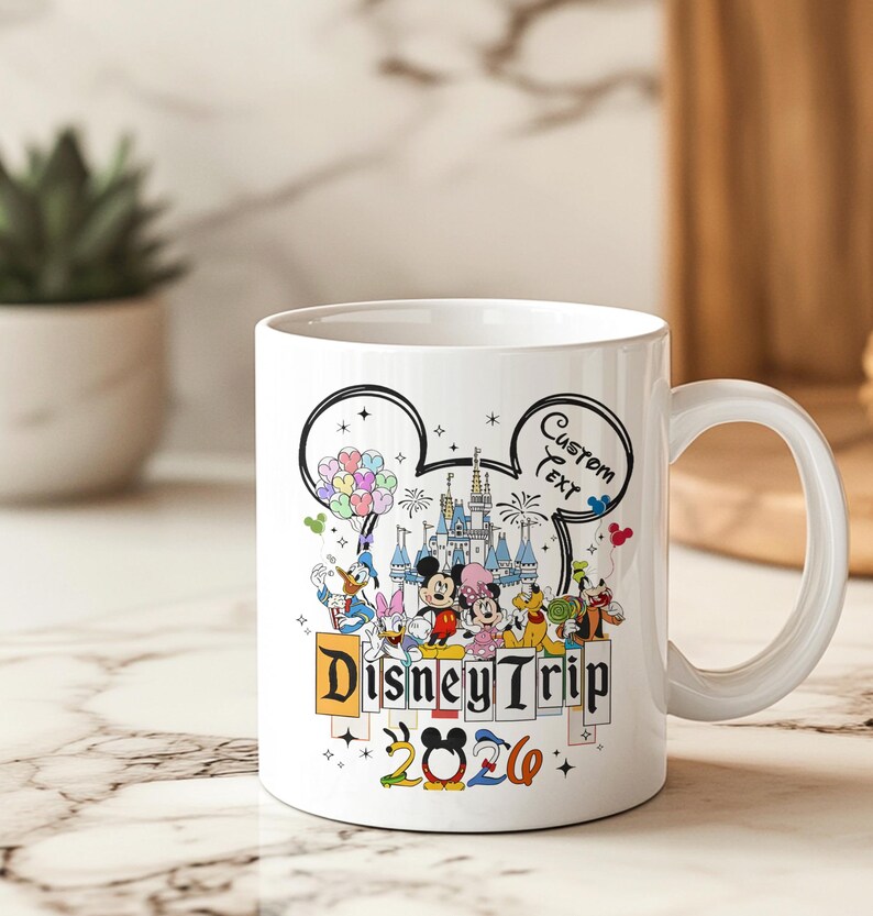 Personalized Disney Trip Mug 2026 with Custom Name – Family Vacation Souvenir Cup Featuring Mickey Mouse and Friends image 2