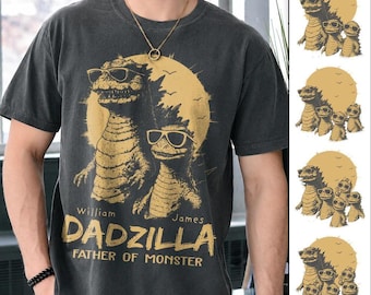 Custom Dadzilla Shirt, Retro Godzilla Father Day Gift Tee, Personalized Father of Monsters Top, Funny Dad Dinosaur Matching Gift