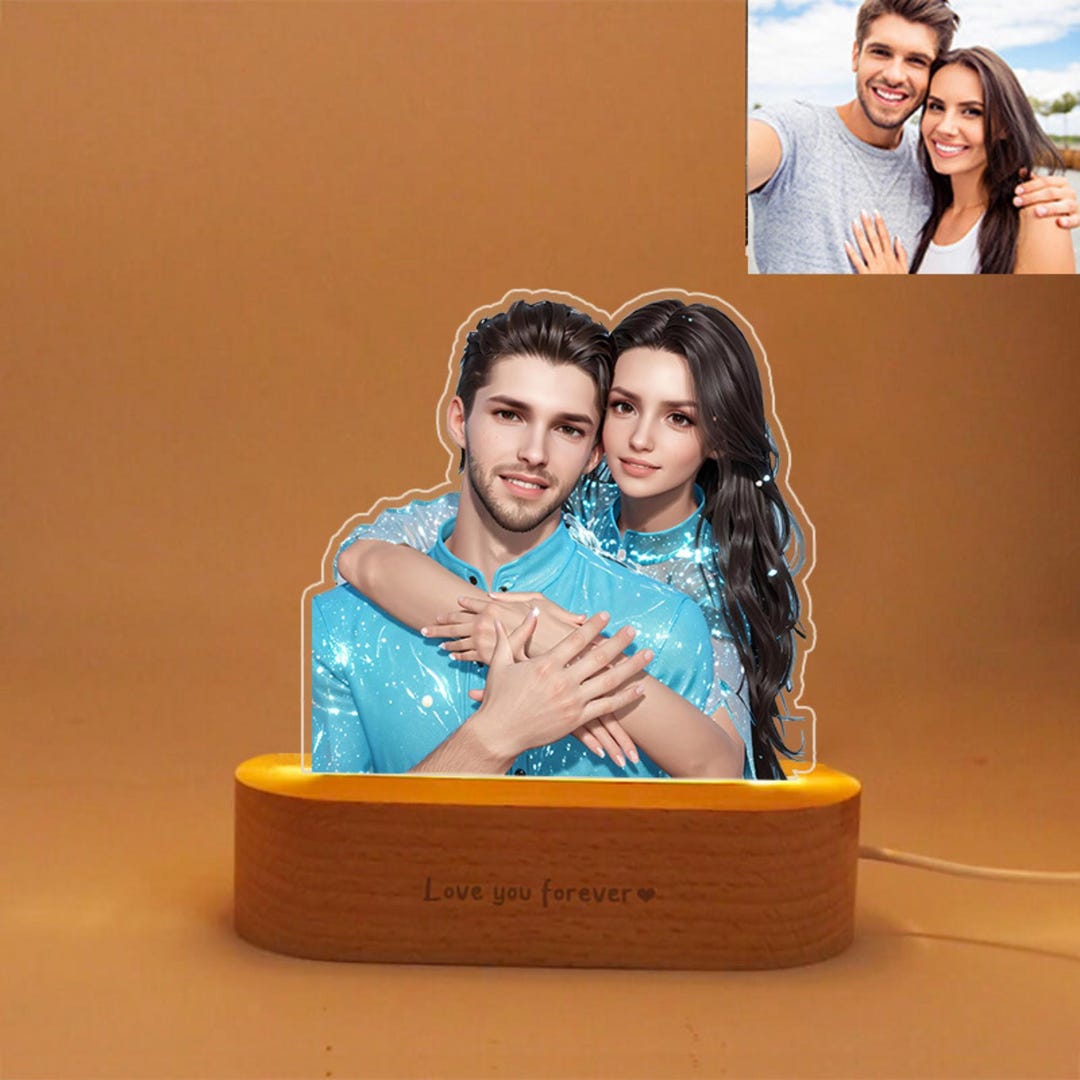 Personalized Anime Style Photo Night Light With Custom Engraved Base ...