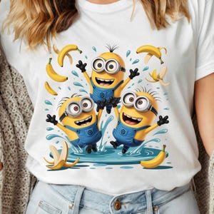 Maglietta Minion con banana, maglietta divertente dei Minion, maglietta casual unisex in stile morbido per i fan dei Minion, regalo umoristico per gli amanti delle banane